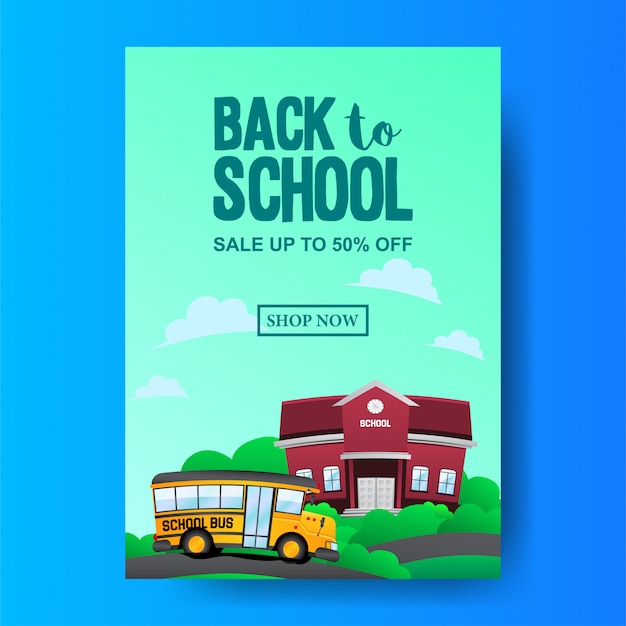 Vector back to school with bus school and school illustration