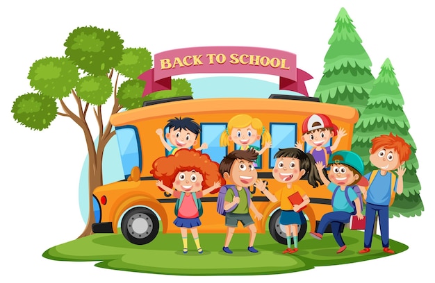 Back to school with kids cartoon character