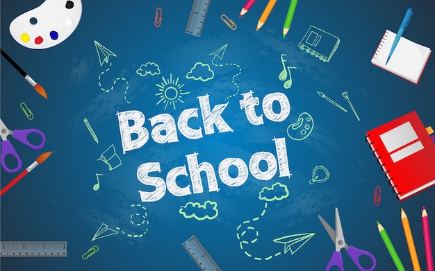 Back to school with school items and elements