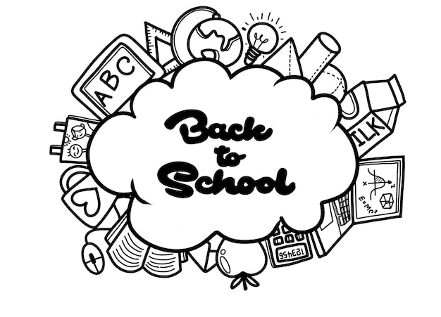 Vector back to school with texture from line art icons of education, art, objects and office supplies