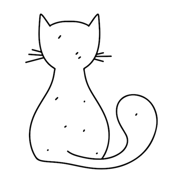 Back sitting cat in hand drawn doodle style Cute animal Vector illustration on white background