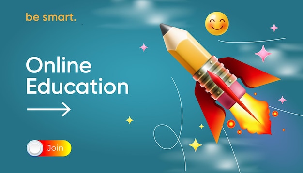 ペンシルロケットが飛んで学校のバナーに戻る スタートアップコンセプトのウェブサイトとランディングページ用のウェブバナー