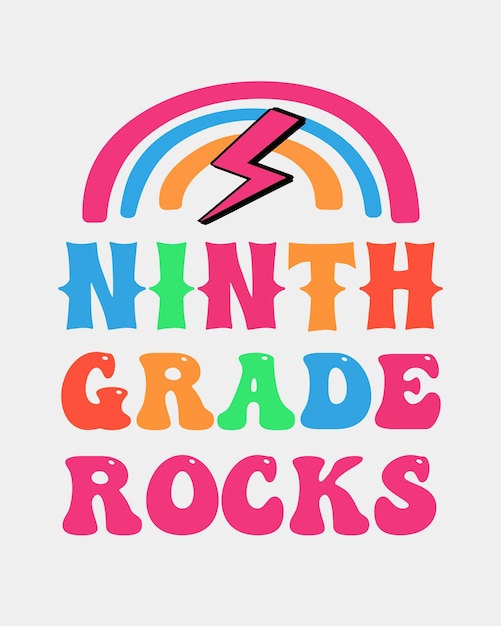 Back to school citaat 9e negende klas rockt retro typografische sublimatiekunst op witte achtergrond