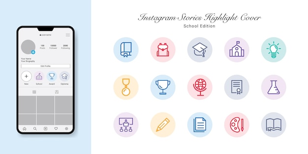 벡터 학교로 돌아 가기 instagram stories 하이라이트 커버 디자인