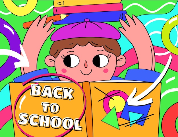 Vector back to school kinderachtige kleurrijke poster banner back to school platte vectorillustratie