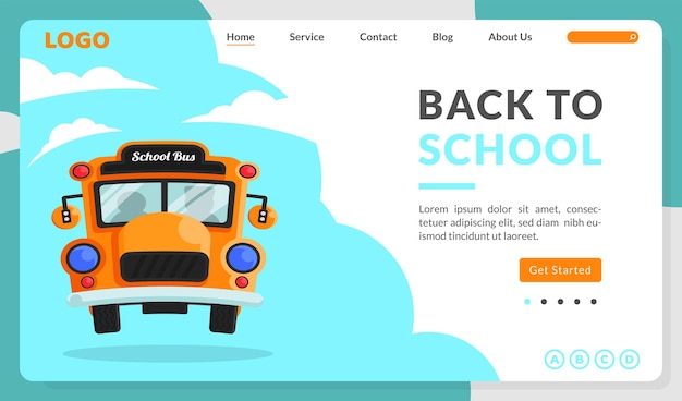 スクールバスのイラストで学校の着陸ページのデザインテンプレートに戻る