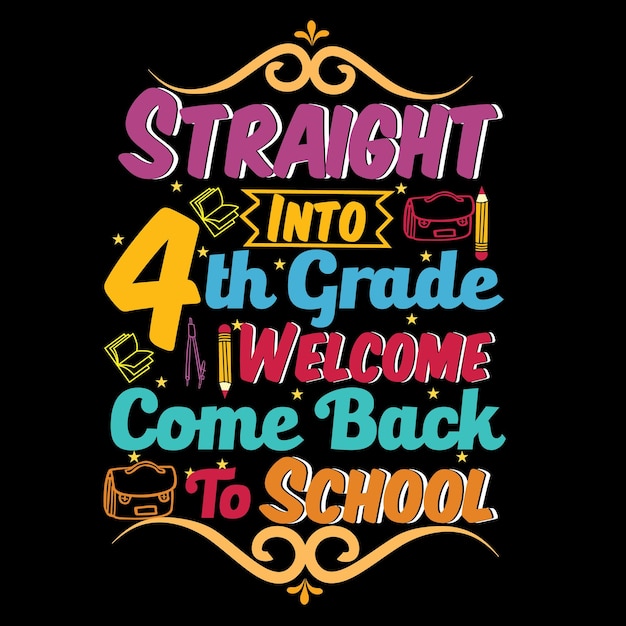 Дизайн футболки back to school со школьными элементами или рисованной типографикой back to school