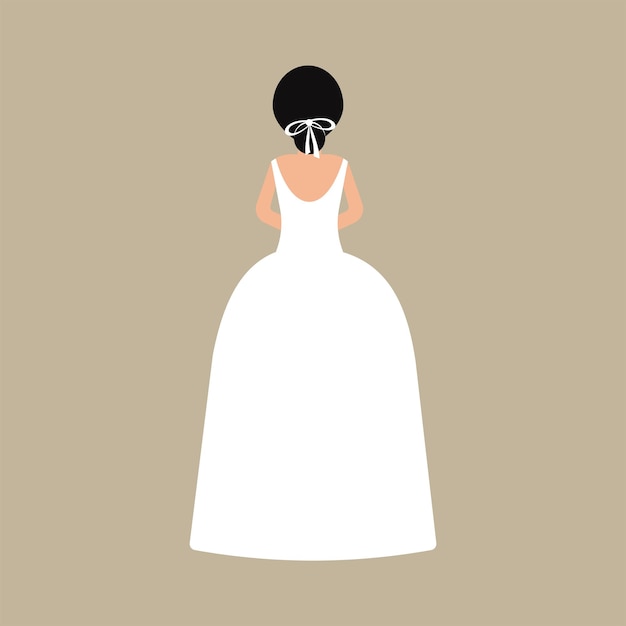 Vector back view of a bride in a white wedding dress vector illustration wedding ceremony