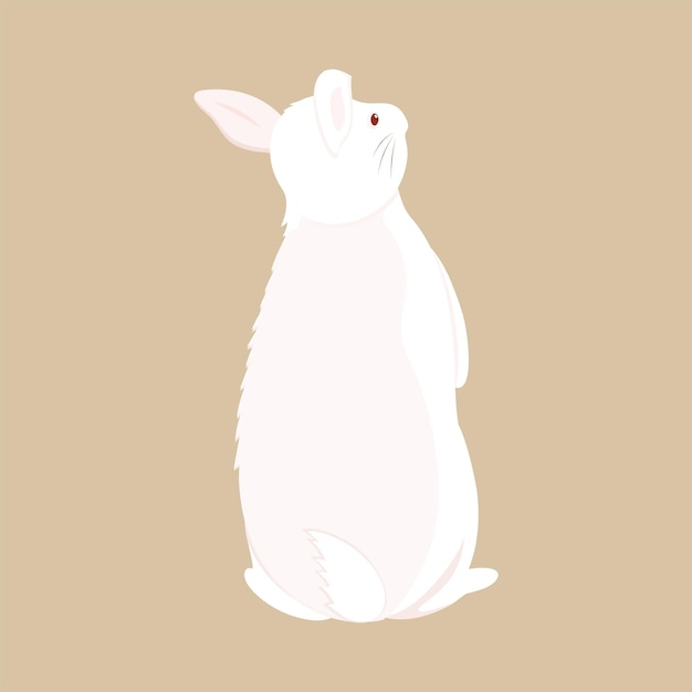 Vector back view of cartoon rabbit sitting on brown background