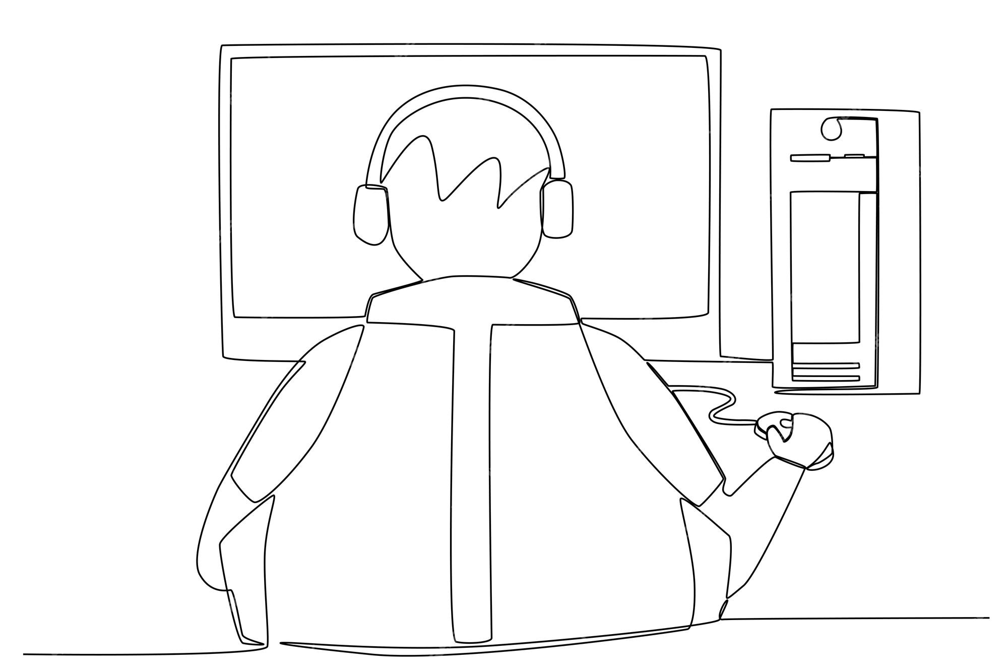 Premium Vector  A boy plays online games with a set of computer devices  online gaming oneline drawing