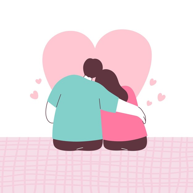 Vector back view of valentines day couple sitting together