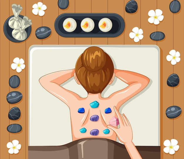 Vector back of woman with healing crystals