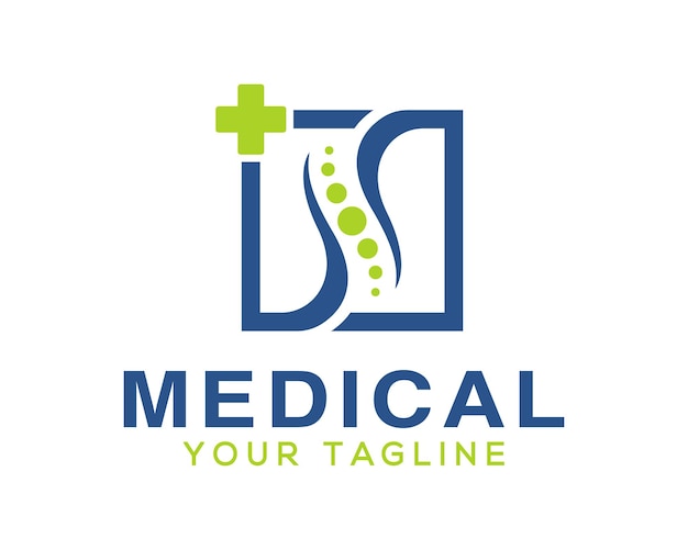 バックボーンとクロスプラス医療薬局の専門的なロゴのデザインテンプレート