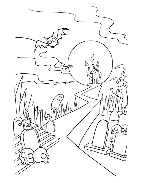 Sfondo sfondo halloween cartone animato carino doodle colorazione pagina kawaii anime illustrazione clip art d