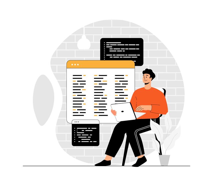 Vector backend development coding and programming programmer and engineering write code software develope