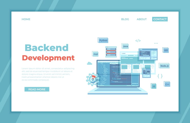 Vector backend development coding software engineering programming languages program code on laptop sc