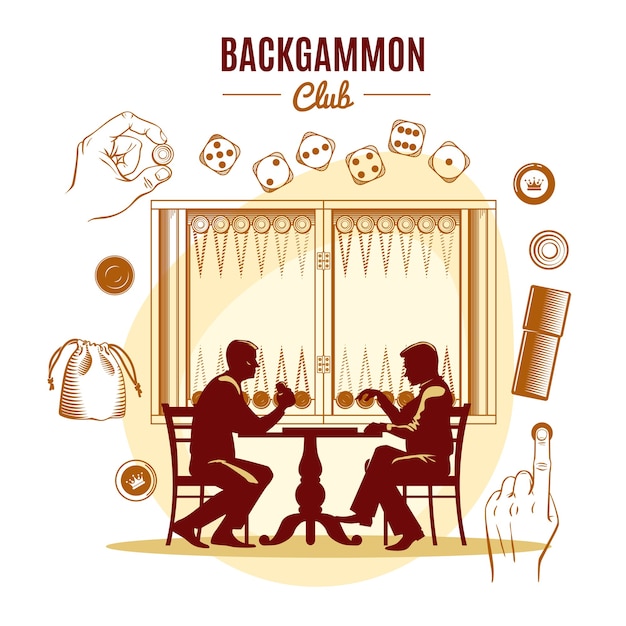 Backgammon club vintage illustratiestijl