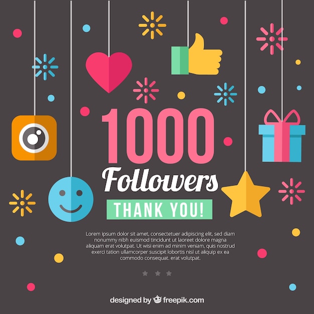 Background of 1k followers with elements in flat design