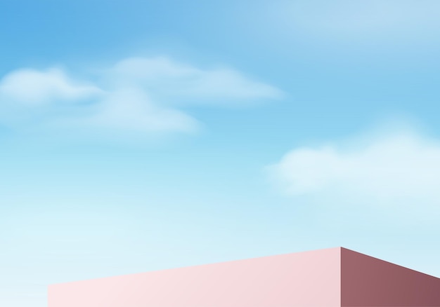 Vector background   3d blue rendering with podium and minimal cloud scene, minimal product display