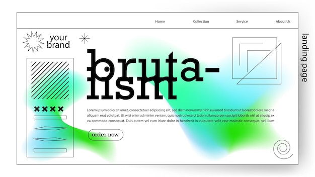 background abstract gradient white landing page design style brutalism vector illustration