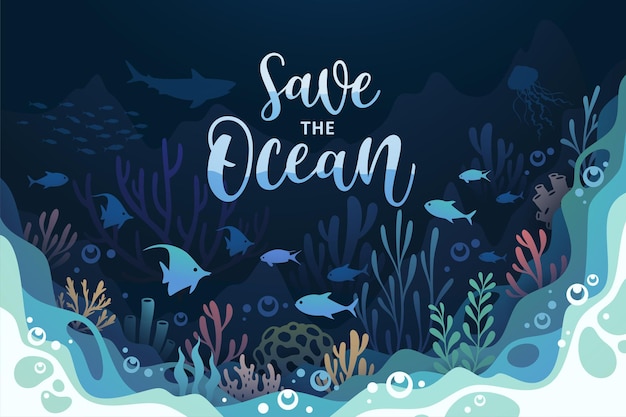 Vector background art concept of oceans underwater world illustration