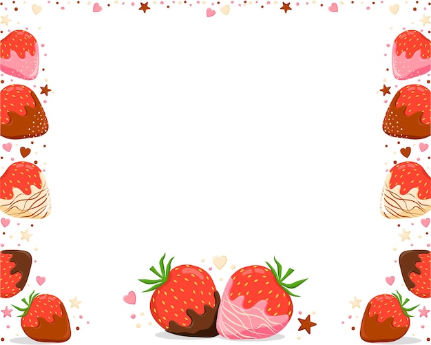 플랫 스타일의 초콜릿 벡터 디자인 요소에 모듬된 딸기의 배경