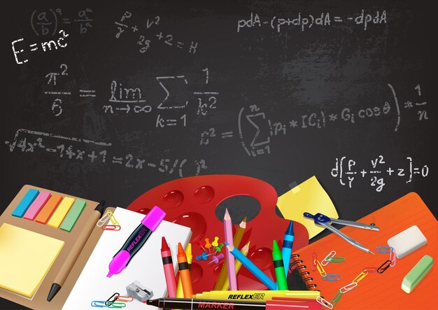 Vector background back to school with aids and equations