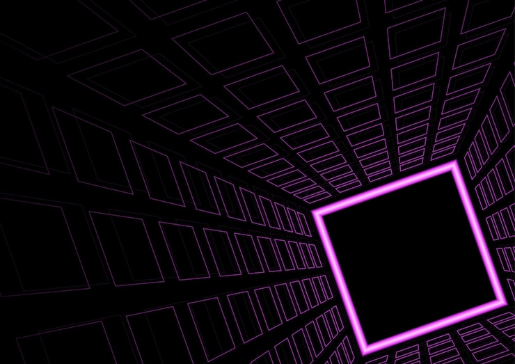 Vector background or backdrop of purple glowing squares in a tunnel