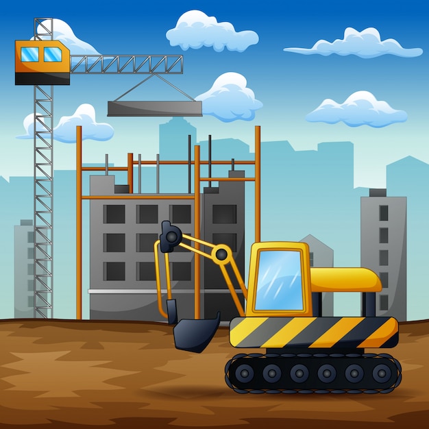 Background of backhoe on construction site