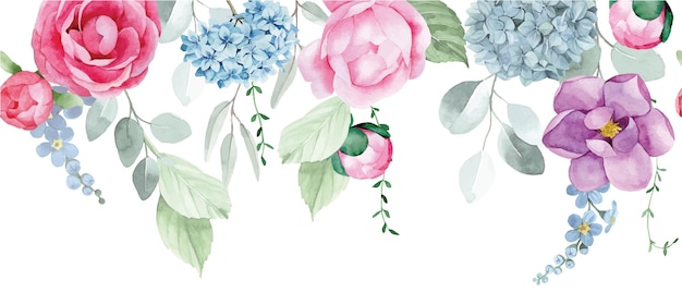 Vector background, banner, beautiful, bloom, blossom, blue, border, botanical, bouquet, card, classic