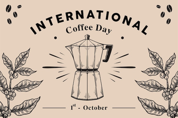빈티지 복고 스타일로 국제 커피의 날 배경 배너 디자인