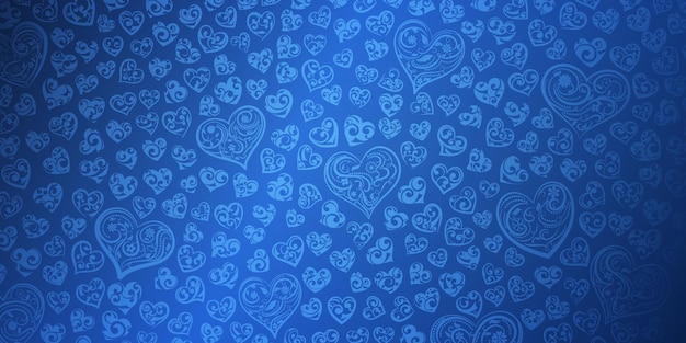 Vector background of big and small hearts with curls in blue colors illustration on valentine's day