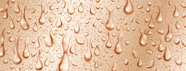 Background of big and small realistic water drops in beige colors