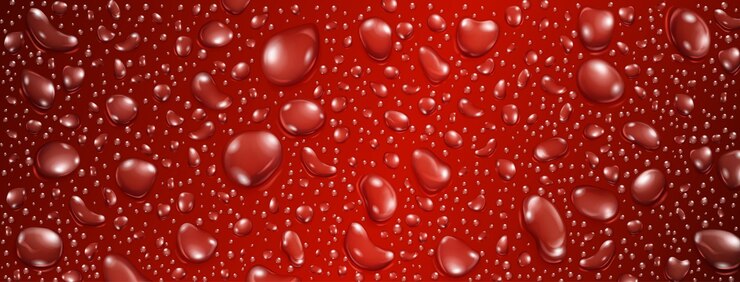 Vector background of big and small realistic water drops in red colors