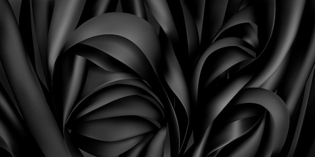 Background of black silk or paper ribbons