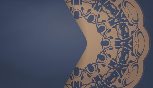 Фон синего цвета с коричневым орнаментом мандалы и место под текстом