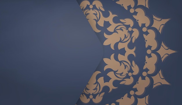 Фон синего цвета с винтажным коричневым орнаментом для дизайна под вашим логотипом или текстом