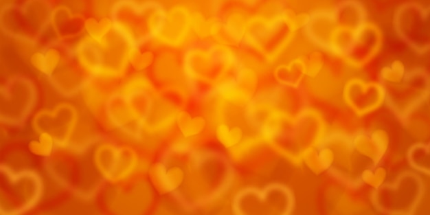 Background of blurry hearts in orange colors. Valentine's day illustration