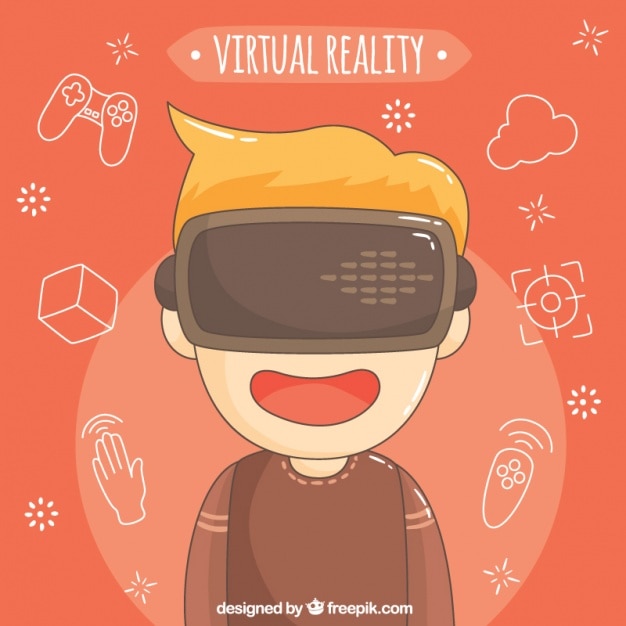 Vector background of boy with virtual reality glasses