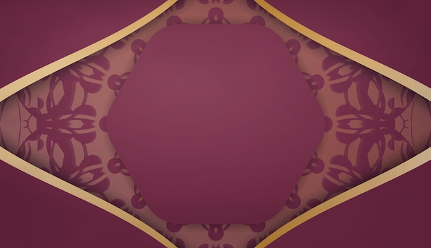 Background of burgundy color with mandala gold pattern for design under logo or text