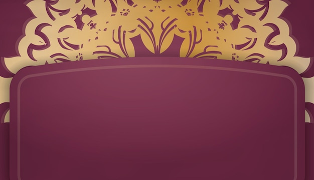 Background of burgundy color with mandala gold pattern for design under logo or text