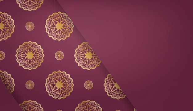 Background of burgundy color with mandala gold pattern for design under the text