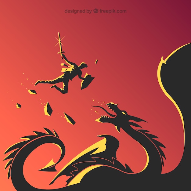 Background of business character fighting with dragon