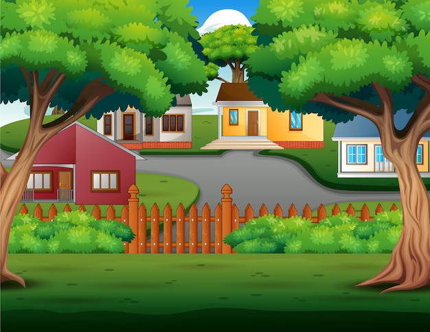 Background cartoon with beautiful cozy country houses