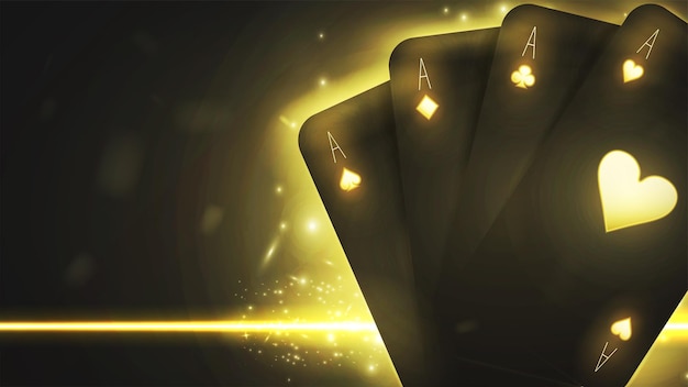 background for a casino with black and gold cards on a dark background with a bright yellow light