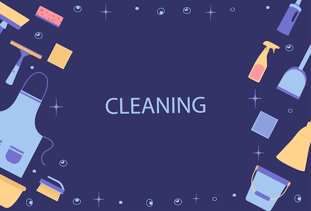 Background of cleaning equipment Vector illustration isolated on a blue background