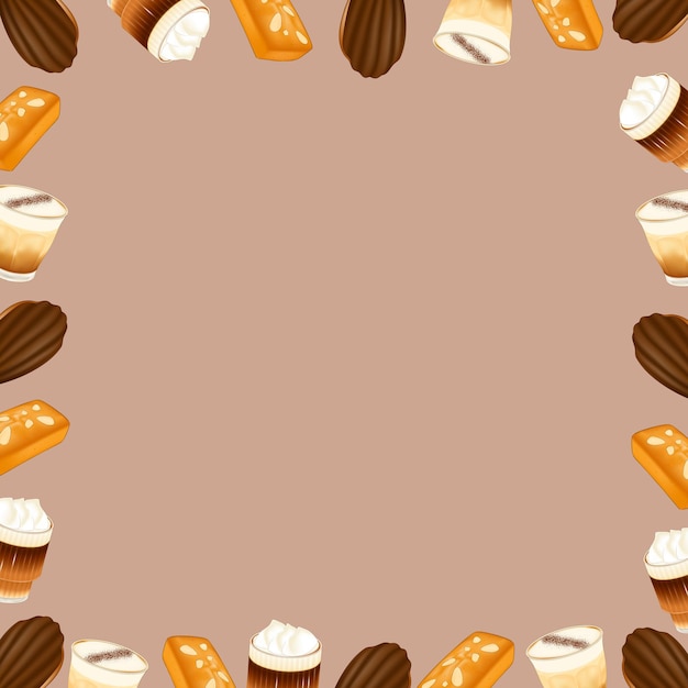 Vector background of coffee madeleine and financier