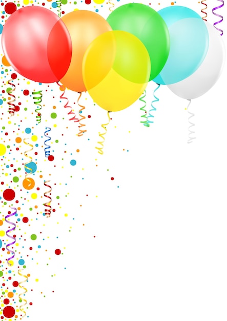 Background of Colorful Party Balloons with Confetti