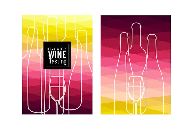 Background colors of wine and line silhouettes glasses and bottles