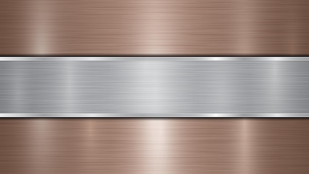 Background consisting of a bronze shiny metallic surface and one horizontal polished silver plate